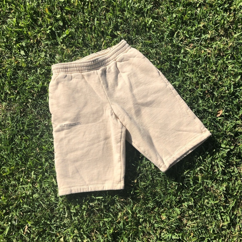 Pangaia cream ivory‎ knit elastic waist text print shorts